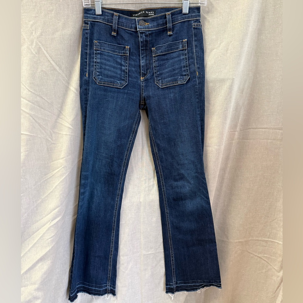 veronica beard high rise skinny flare jeans blue dark wash 25 high rise